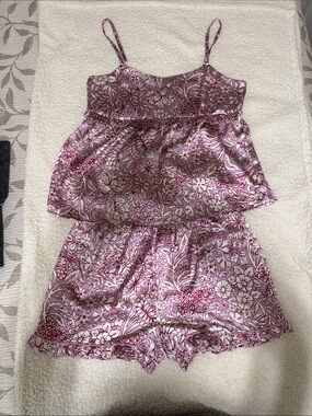 Floral Satin Cami & Short Pajama Set - Pink